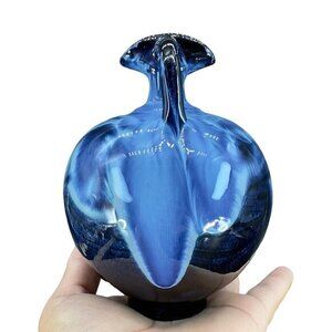 Hand Made Studio Art Pottery Vase Jug Drip Glaze Red ware Blue Black HandCrafted